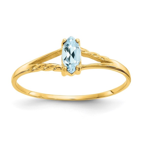 Million Charms 10k Polished Genuine March Blue Aquamarine Birthstone Ring